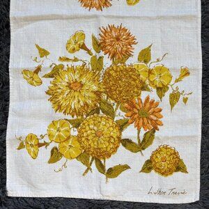 Vintage Fallani Cohn Linen Tea Towel By Luther Travis Yellow Floral Design Retro
